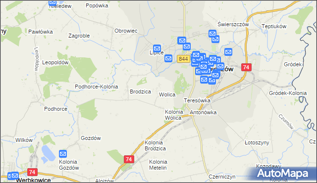 mapa Wolica gmina Hrubieszów, Wolica gmina Hrubieszów na mapie Targeo
