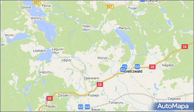mapa Woryty, Woryty na mapie Targeo