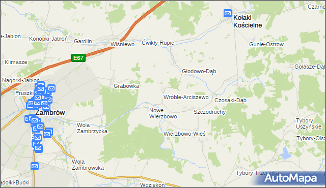 mapa Wróble-Arciszewo, Wróble-Arciszewo na mapie Targeo