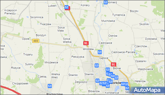 mapa Wróblew gmina Ozorków, Wróblew gmina Ozorków na mapie Targeo