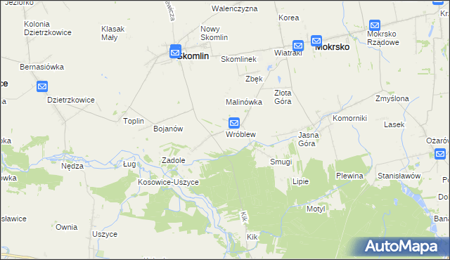 mapa Wróblew gmina Skomlin, Wróblew gmina Skomlin na mapie Targeo