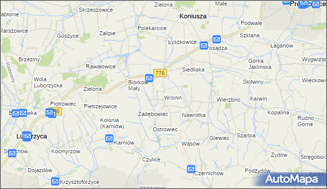 mapa Wronin gmina Koniusza, Wronin gmina Koniusza na mapie Targeo
