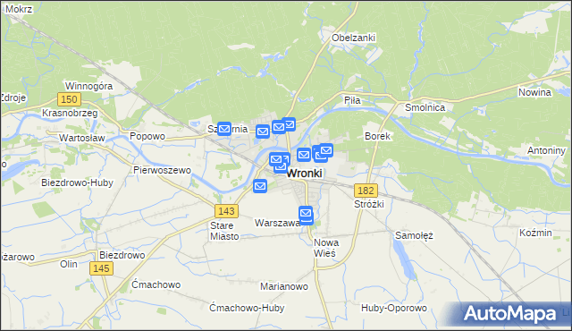 mapa Wronki powiat szamotulski, Wronki powiat szamotulski na mapie Targeo
