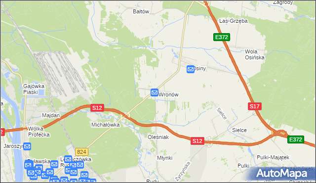 mapa Wronów gmina Końskowola, Wronów gmina Końskowola na mapie Targeo