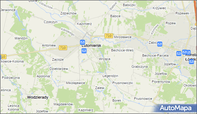 mapa Wrząca gmina Lutomiersk, Wrząca gmina Lutomiersk na mapie Targeo