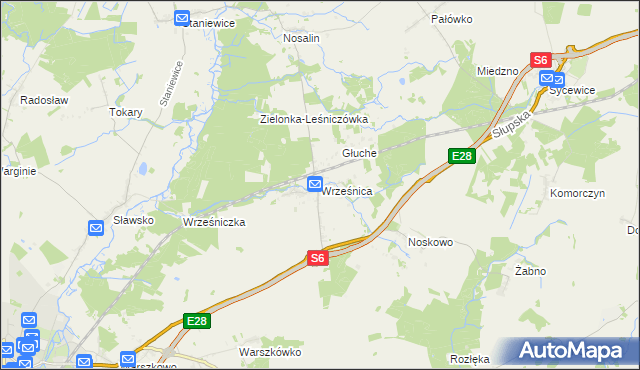 mapa Wrześnica gmina Sławno, Wrześnica gmina Sławno na mapie Targeo
