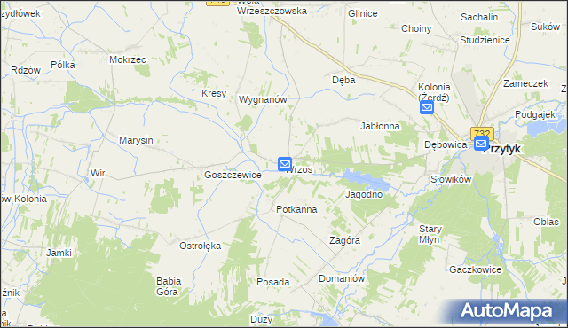 mapa Wrzos, Wrzos na mapie Targeo