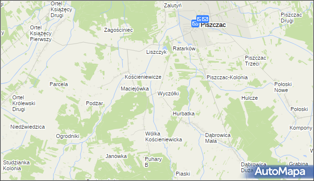 mapa Wyczółki gmina Piszczac, Wyczółki gmina Piszczac na mapie Targeo
