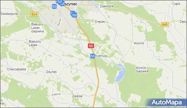 mapa Wydmusy, Wydmusy na mapie Targeo