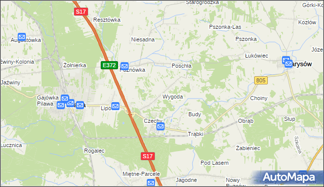 mapa Wygoda gmina Pilawa, Wygoda gmina Pilawa na mapie Targeo