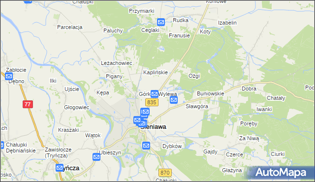 mapa Wylewa, Wylewa na mapie Targeo