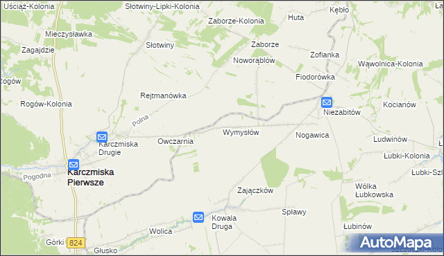 mapa Wymysłów gmina Karczmiska, Wymysłów gmina Karczmiska na mapie Targeo
