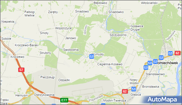 mapa Wymysły gmina Pomiechówek, Wymysły gmina Pomiechówek na mapie Targeo