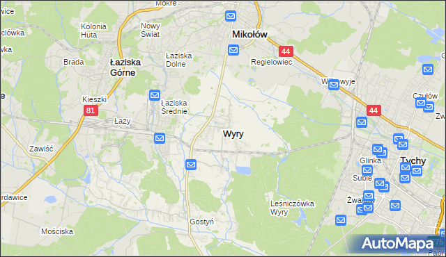 mapa Wyry, Wyry na mapie Targeo