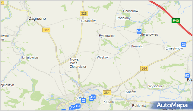 mapa Wyskok gmina Złotoryja, Wyskok gmina Złotoryja na mapie Targeo