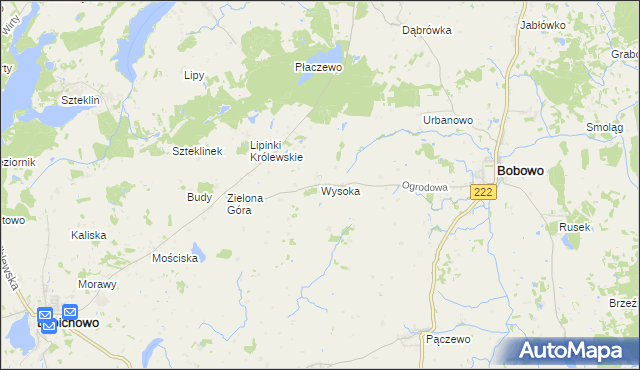 mapa Wysoka gmina Bobowo, Wysoka gmina Bobowo na mapie Targeo