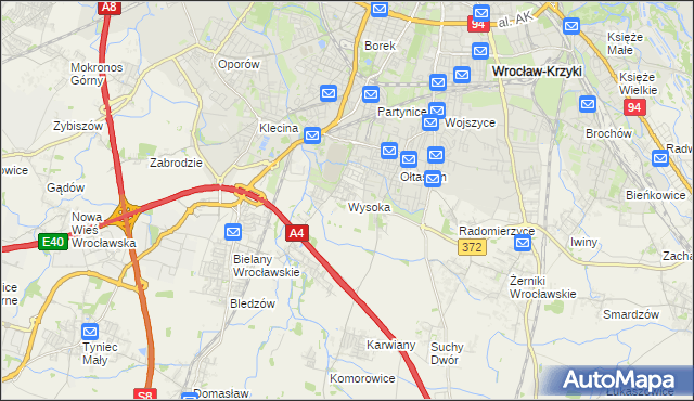 mapa Wysoka gmina Kobierzyce, Wysoka gmina Kobierzyce na mapie Targeo