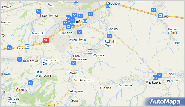 mapa Wysoka gmina Łańcut, Wysoka gmina Łańcut na mapie Targeo