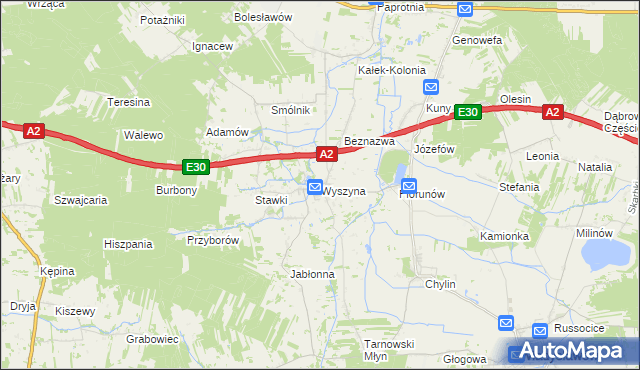 mapa Wyszyna gmina Władysławów, Wyszyna gmina Władysławów na mapie Targeo