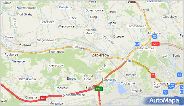 mapa Zabierzów powiat krakowski, Zabierzów powiat krakowski na mapie Targeo