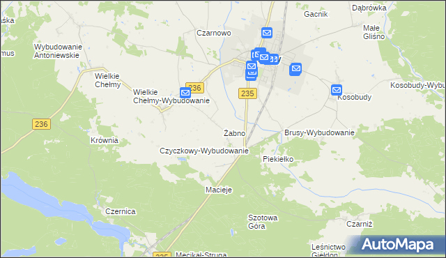mapa Żabno gmina Brusy, Żabno gmina Brusy na mapie Targeo