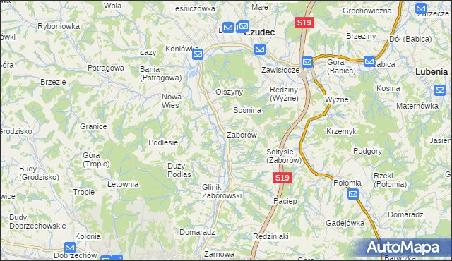 mapa Zaborów gmina Czudec, Zaborów gmina Czudec na mapie Targeo
