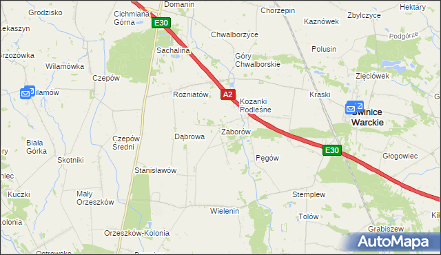 mapa Zaborów gmina Uniejów, Zaborów gmina Uniejów na mapie Targeo