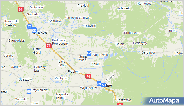 mapa Zaborowice gmina Mniów, Zaborowice gmina Mniów na mapie Targeo