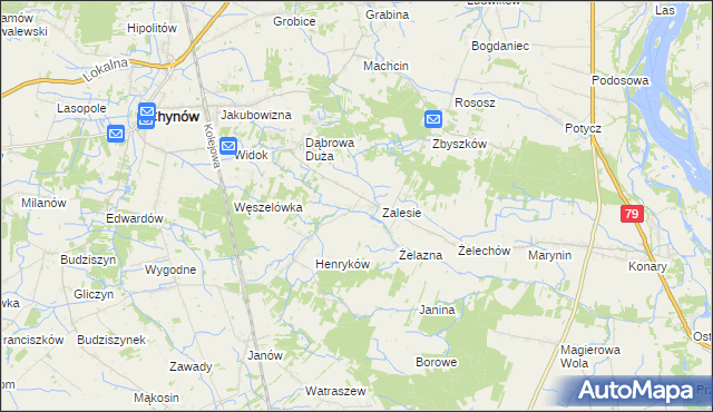 mapa Zadębie gmina Chynów, Zadębie gmina Chynów na mapie Targeo