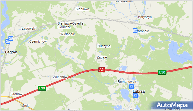 mapa Zagaje gmina Lubrza, Zagaje gmina Lubrza na mapie Targeo