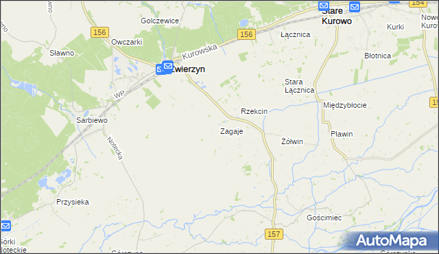 mapa Zagaje gmina Zwierzyn, Zagaje gmina Zwierzyn na mapie Targeo