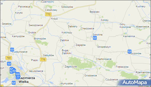 mapa Zagajów gmina Czarnocin, Zagajów gmina Czarnocin na mapie Targeo