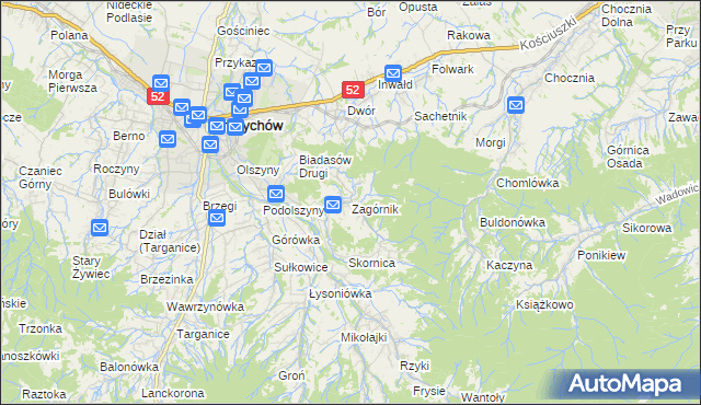 mapa Zagórnik gmina Andrychów, Zagórnik gmina Andrychów na mapie Targeo