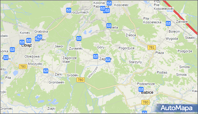 mapa Zagórze gmina Babice, Zagórze gmina Babice na mapie Targeo