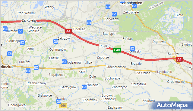 mapa Zagórze gmina Niepołomice, Zagórze gmina Niepołomice na mapie Targeo