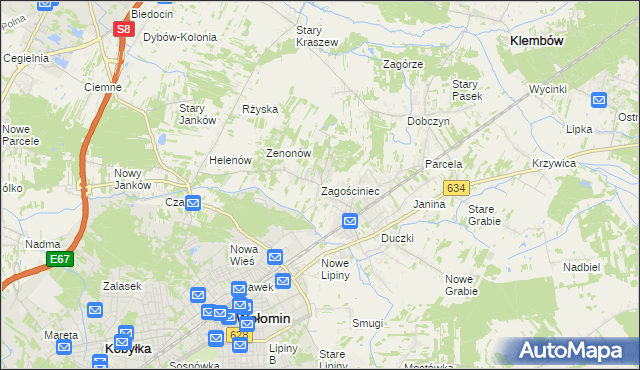 mapa Zagościniec gmina Wołomin, Zagościniec gmina Wołomin na mapie Targeo