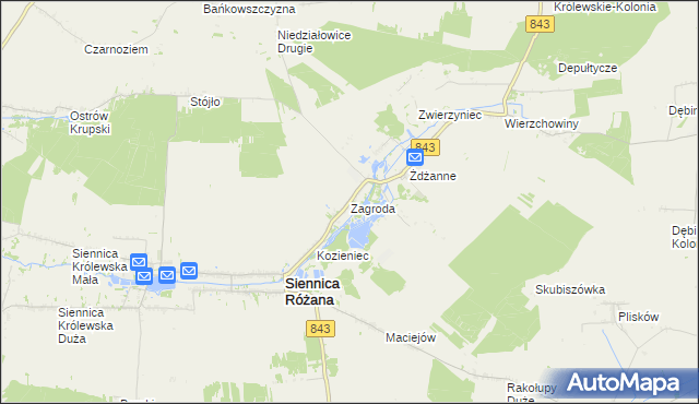 mapa Zagroda gmina Siennica Różana, Zagroda gmina Siennica Różana na mapie Targeo