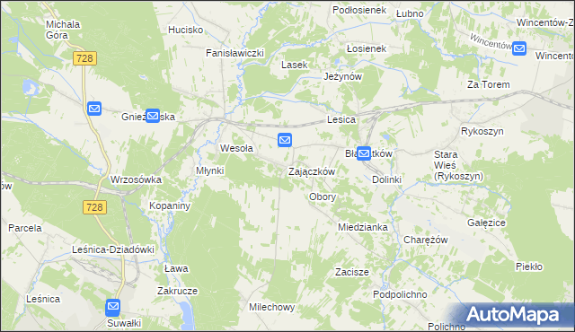 mapa Zajączków gmina Piekoszów, Zajączków gmina Piekoszów na mapie Targeo