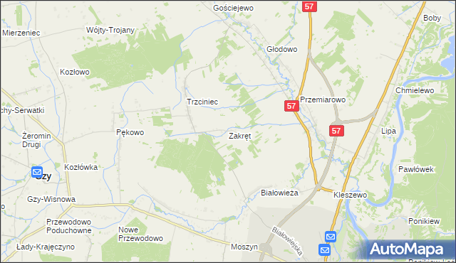mapa Zakręt gmina Pułtusk, Zakręt gmina Pułtusk na mapie Targeo