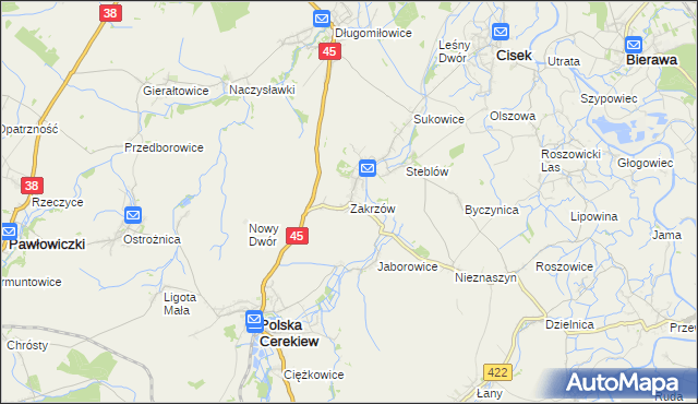 mapa Zakrzów gmina Polska Cerekiew, Zakrzów gmina Polska Cerekiew na mapie Targeo