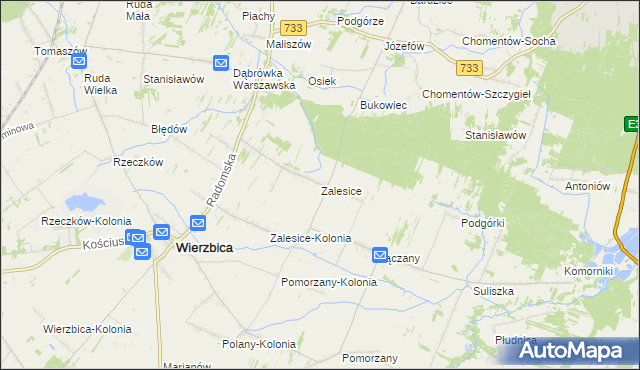 mapa Zalesice gmina Wierzbica, Zalesice gmina Wierzbica na mapie Targeo