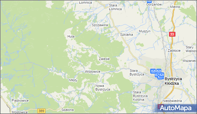 mapa Zalesie gmina Bystrzyca Kłodzka, Zalesie gmina Bystrzyca Kłodzka na mapie Targeo