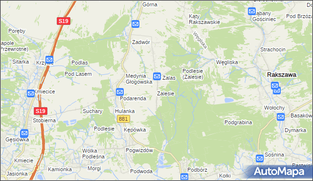 mapa Zalesie gmina Czarna, Zalesie gmina Czarna na mapie Targeo