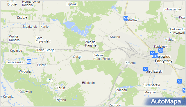 mapa Zalesie Krasieńskie, Zalesie Krasieńskie na mapie Targeo