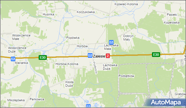 mapa Zalesie powiat bialski, Zalesie powiat bialski na mapie Targeo