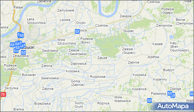 mapa Załuże gmina Szczucin, Załuże gmina Szczucin na mapie Targeo
