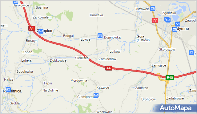 mapa Zamiechów, Zamiechów na mapie Targeo