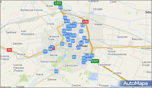 mapa Zamościa, Zamość na mapie Targeo