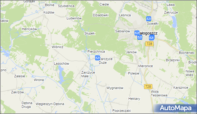 mapa Żarczyce Duże, Żarczyce Duże na mapie Targeo