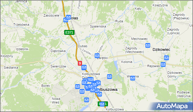 mapa Zarębki gmina Kolbuszowa, Zarębki gmina Kolbuszowa na mapie Targeo